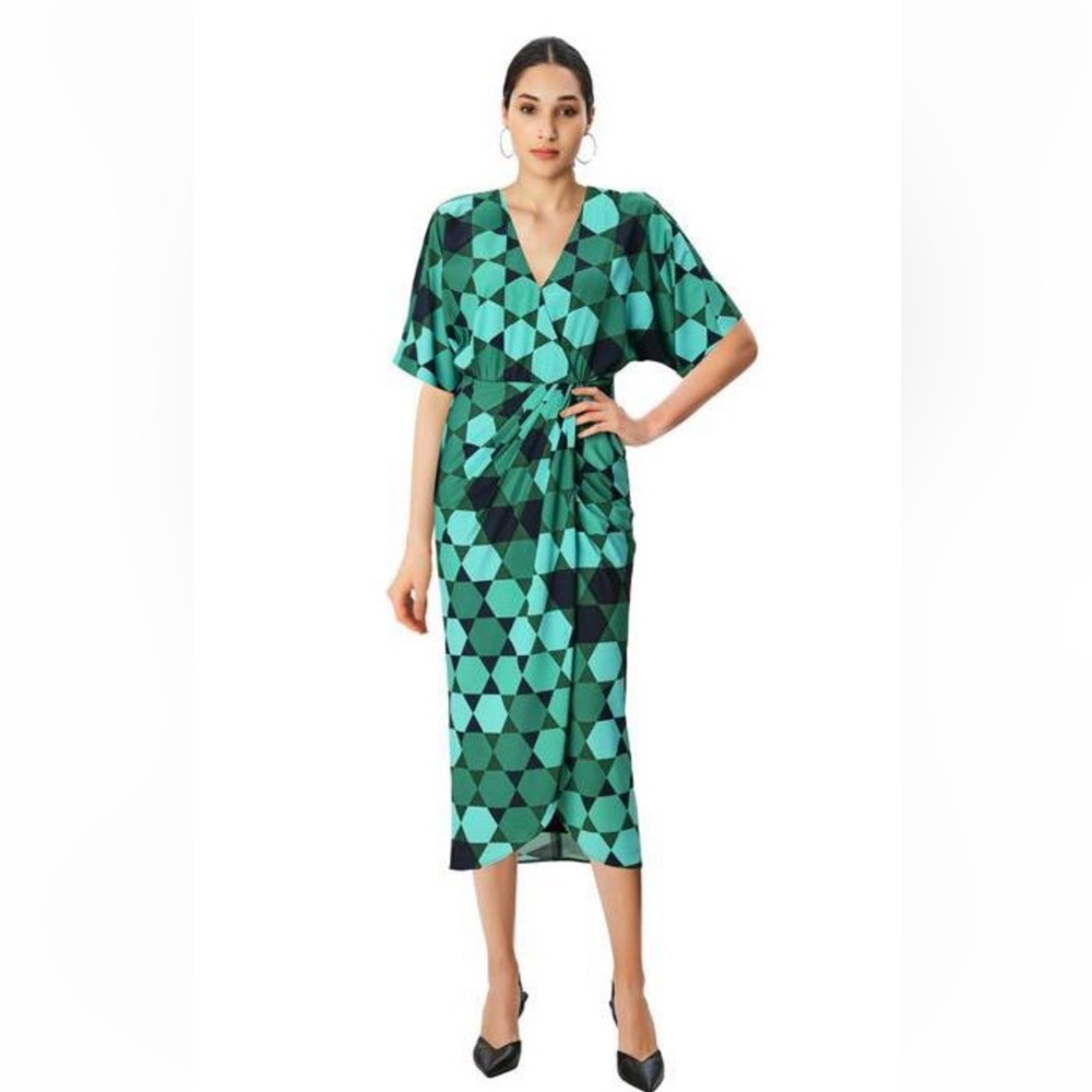 Eshakti Geometric Teal Wrap Dress